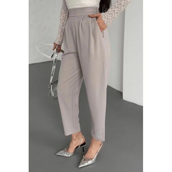Kadın Scuba Krep Likralı Yan Fermuarlı Lastikli Harem Pantolon