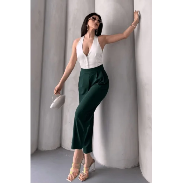 Kadın Scuba Krep Likralı Yan Fermuarlı Lastikli Harem Pantolon