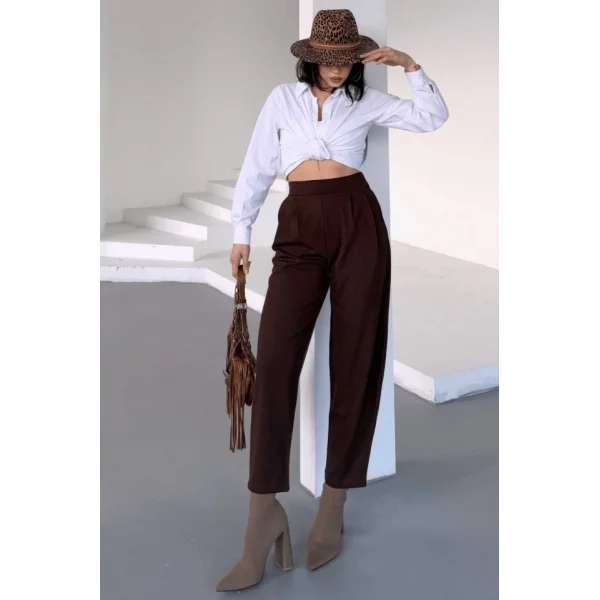 Kadın Scuba Krep Likralı Yan Fermuarlı Lastikli Harem Pantolon