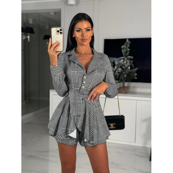 Kadın Scuba Kumaş Ekose Baskı şort Elbise