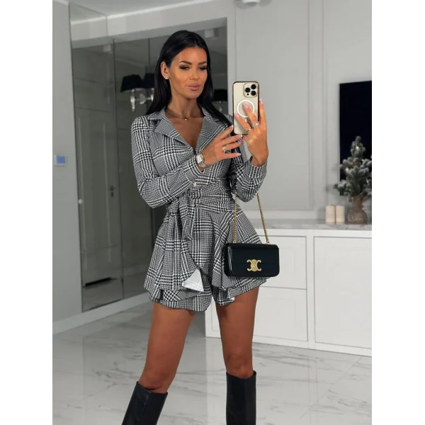 Kadın Scuba Kumaş Ekose Baskı şort Elbise