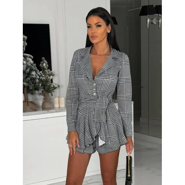 Kadın Scuba Kumaş Ekose Baskı şort Elbise