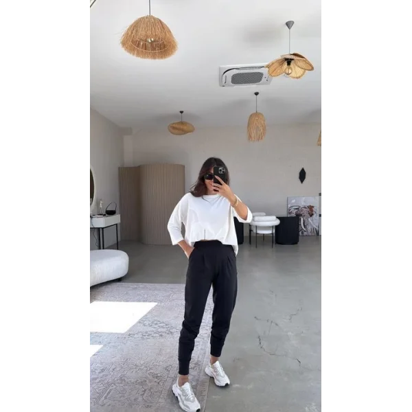 Kadın Scuba Modal Paça Manşet Pileli Pantolun