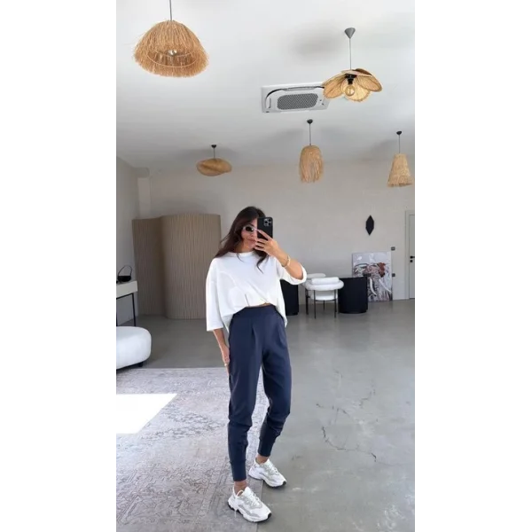 Kadın Scuba Modal Paça Manşet Pileli Pantolun