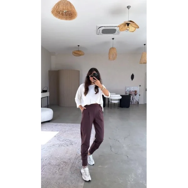 Kadın Scuba Modal Paça Manşet Pileli Pantolun