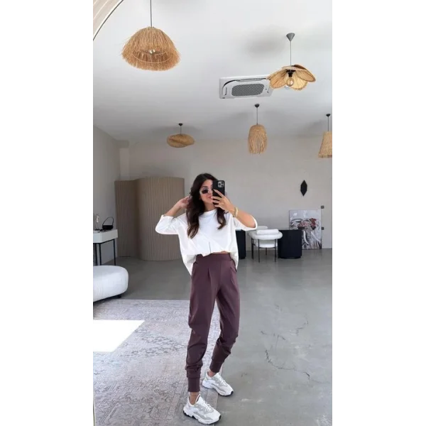 Kadın Scuba Modal Paça Manşet Pileli Pantolun