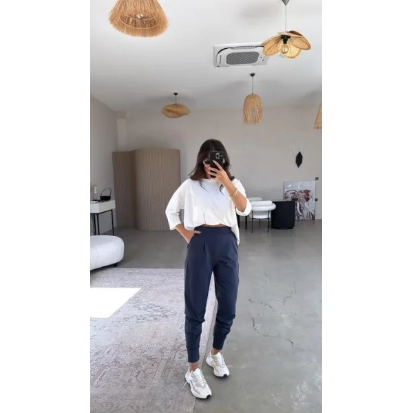 Kadın Scuba Modal Paça Manşet Pileli Pantolun