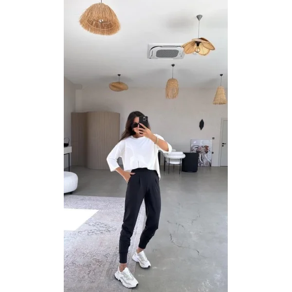 Kadın Scuba Modal Paça Manşet Pileli Pantolun