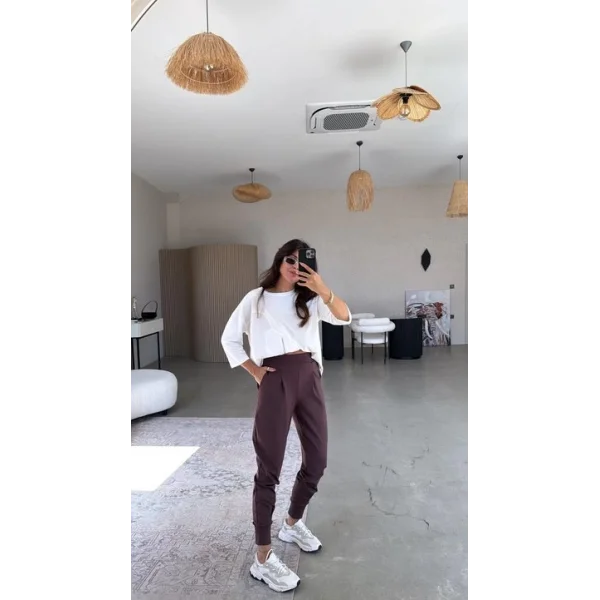 Kadın Scuba Modal Paça Manşet Pileli Pantolun