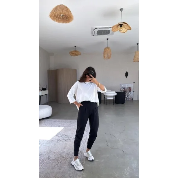 Kadın Scuba Modal Paça Manşet Pileli Pantolun