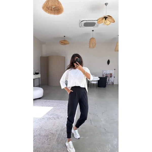 Kadın Scuba Modal Paça Manşet Pileli Pantolun