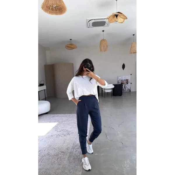 Kadın Scuba Modal Paça Manşet Pileli Pantolun