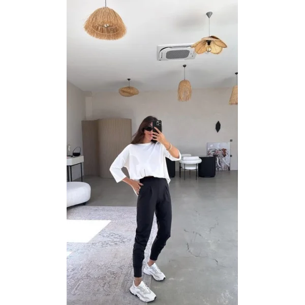 Kadın Scuba Modal Paça Manşet Pileli Pantolun