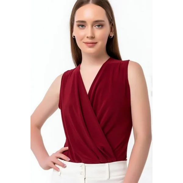 Kadın Sendy Kumaş Kruvaze Yaka Vatkalı Bluz