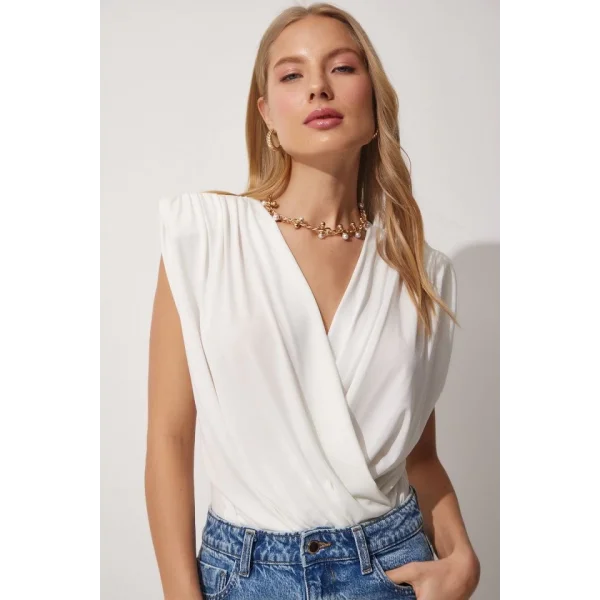 Kadın Sendy Kumaş Kruvaze Yaka Vatkalı Bluz