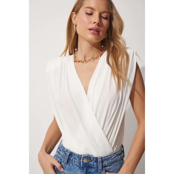 Kadın Sendy Kumaş Kruvaze Yaka Vatkalı Bluz