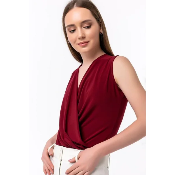 Kadın Sendy Kumaş Kruvaze Yaka Vatkalı Bluz