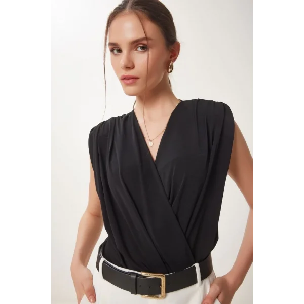 Kadın Sendy Kumaş Kruvaze Yaka Vatkalı Bluz