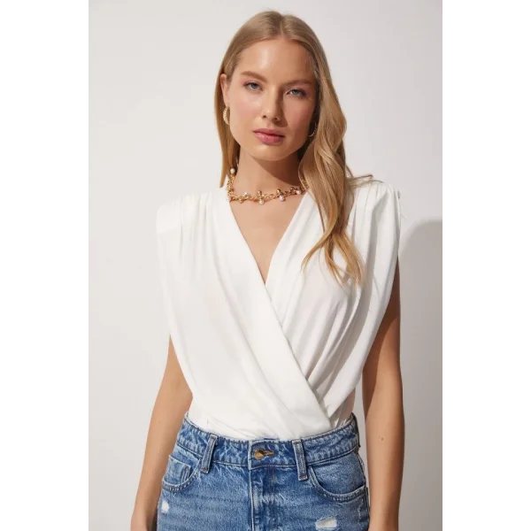 Kadın Sendy Kumaş Kruvaze Yaka Vatkalı Bluz