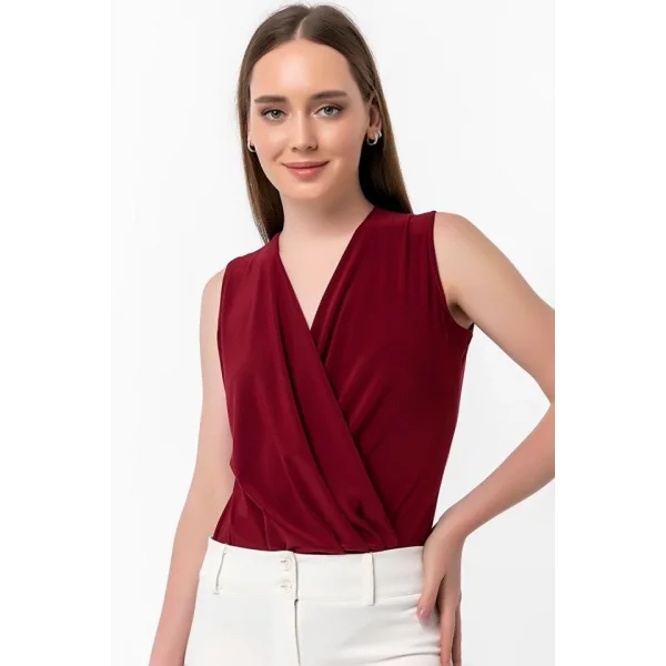 Kadın Sendy Kumaş Kruvaze Yaka Vatkalı Bluz