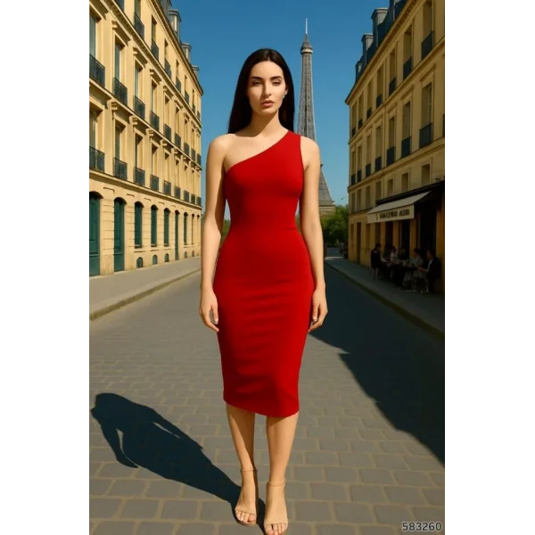 Kadın Sendy Kumaş Tek Omuz Midi Boy Elbise