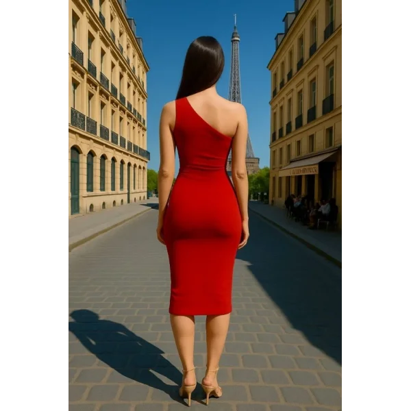 Kadın Sendy Kumaş Tek Omuz Midi Boy Elbise