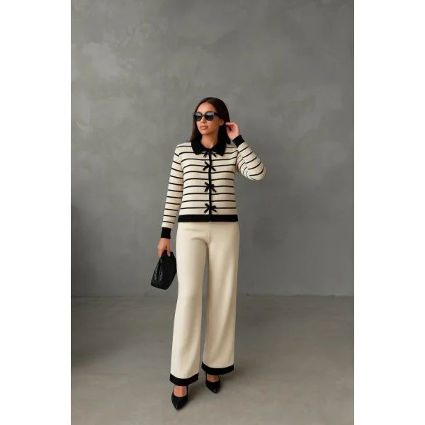 Kadın şerit Detay Bol Paça Pantolun ıkılı Takım