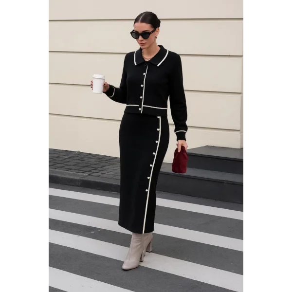 Kadın şerit Detay Ceket Ve Etek ıkılı Takım