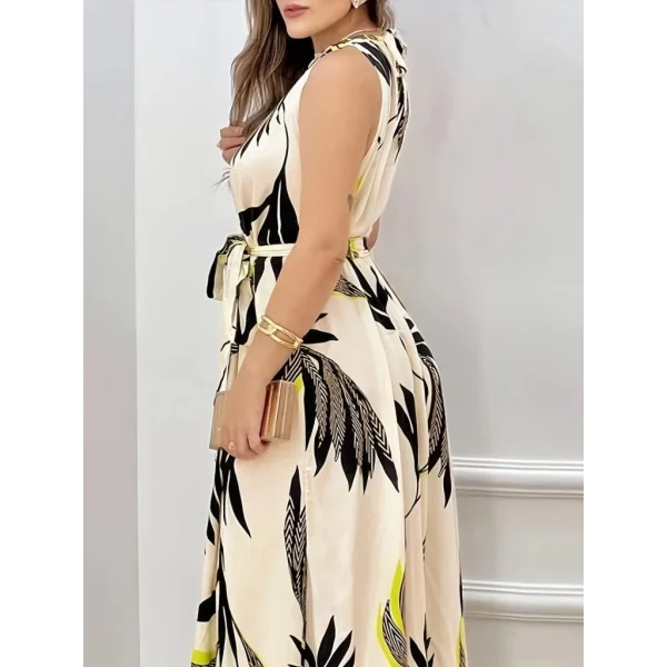 Kadın Sıfır Kok Bağcıklı Kemerli Etek Ucu Fırfırlı Desenli Süprem Elbise