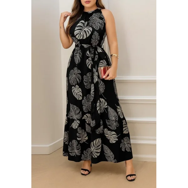 Kadın Sıfır Kok Bağcıklı Kemerli Etek Ucu Fırfırlı Desenli Süprem Elbise