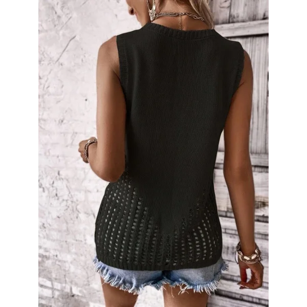 Kadın Sıfır Kol Bisiklet Yaka Yanları Ajur Detay Triko Bluz