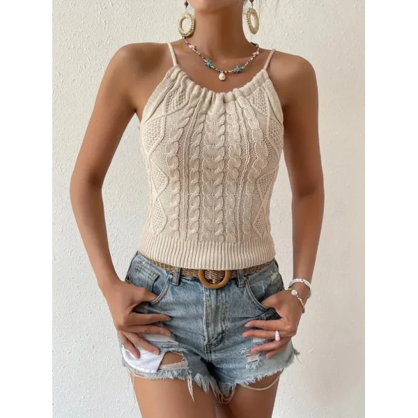 Kadın Sıfır Kol Boyun Bağlama Detay Sırt Dekolte Triko Bluz