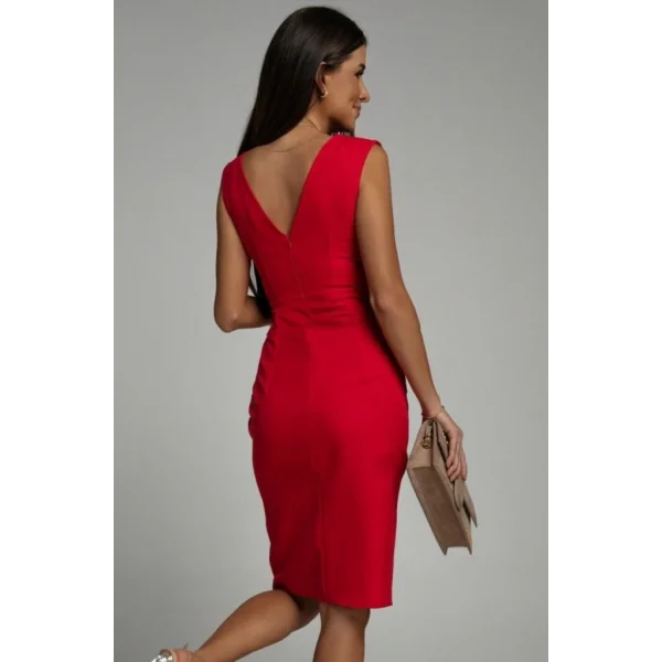 Kadın Sıfır Kol Kruvaze Yakalı Yırtmaçlı Ithal Krep Elbise