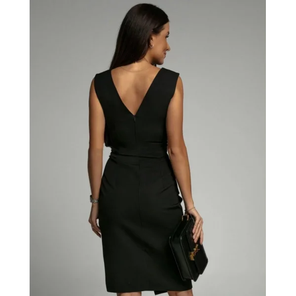 Kadın Sıfır Kol Kruvaze Yakalı Yırtmaçlı Ithal Krep Elbise