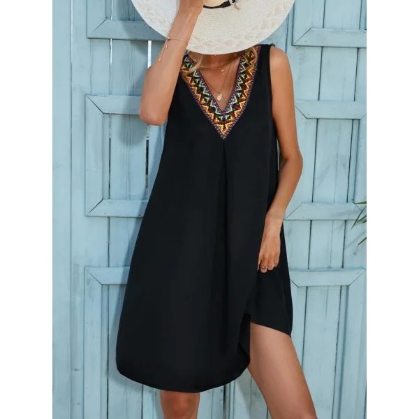 Kadın Sıfır Kol şerit Detaylı V Yaka Viskon Elbise