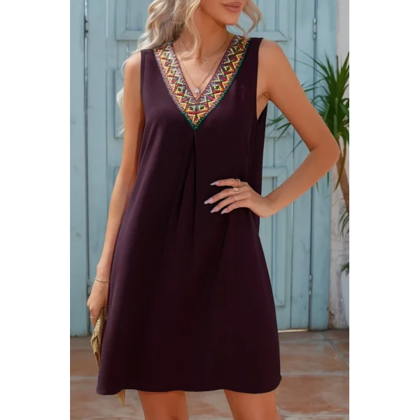 Kadın Sıfır Kol şerit Detaylı V Yaka Viskon Elbise