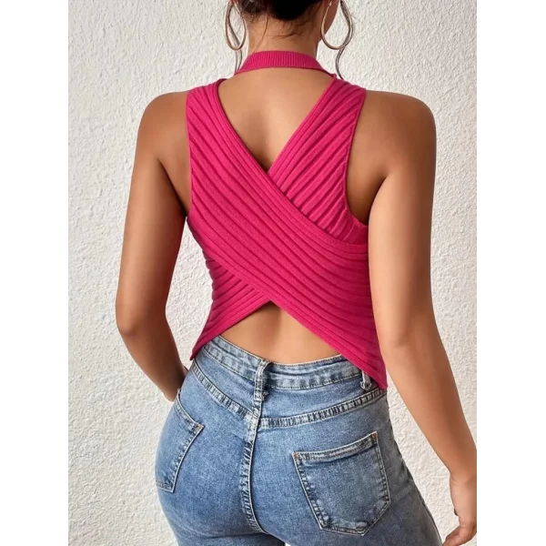 Kadın Sıfır Kol Sırt çapraz Detay Triko Bluz