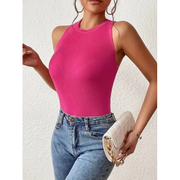 Kadın Sıfır Kol Sırt çapraz Detay Triko Bluz