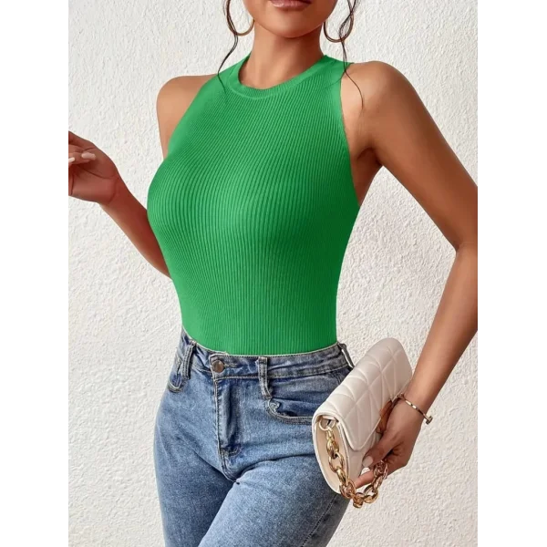 Kadın Sıfır Kol Sırt çapraz Detay Triko Bluz