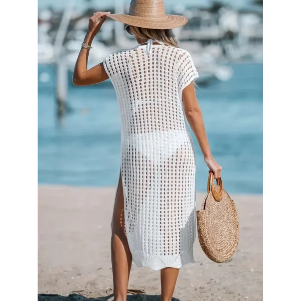 Kadın Sıfır Kol V Yaka Yanı Derin Yırtmaçlı Midi Boy Triko Elbise