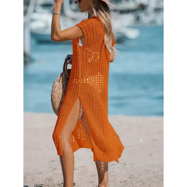 Kadın Sıfır Kol V Yaka Yanı Derin Yırtmaçlı Midi Boy Triko Elbise