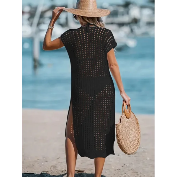 Kadın Sıfır Kol V Yaka Yanı Derin Yırtmaçlı Midi Boy Triko Elbise