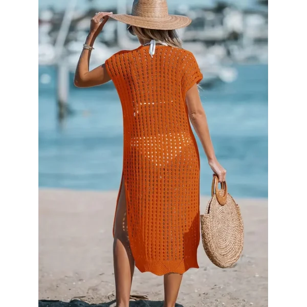 Kadın Sıfır Kol V Yaka Yanı Derin Yırtmaçlı Midi Boy Triko Elbise