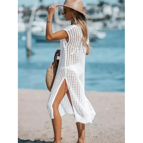 Kadın Sıfır Kol V Yaka Yanı Derin Yırtmaçlı Midi Boy Triko Elbise