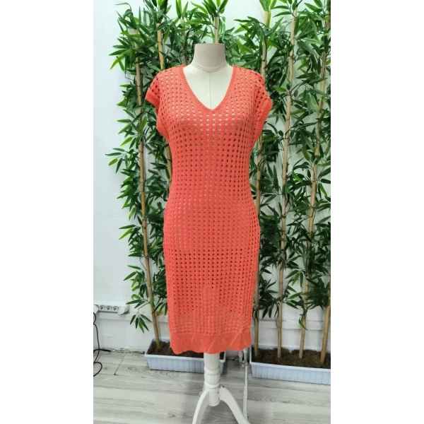 Kadın Sıfır Kol V Yaka Yanı Derin Yırtmaçlı Midi Boy Triko Elbise