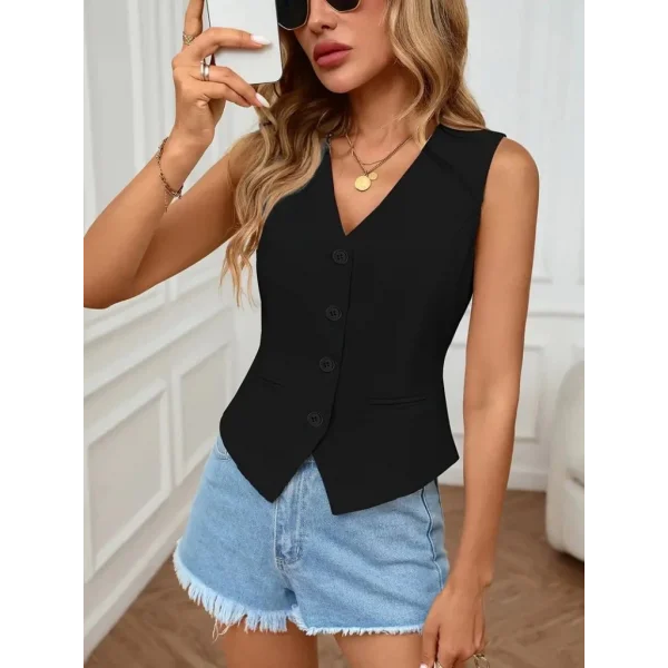 Kadın Sıfır Kol V Yakalı önden Düğmeli Atlas Yelek