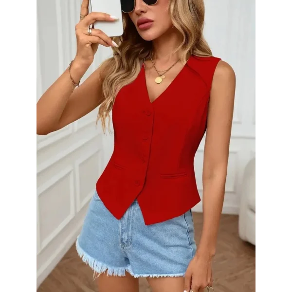 Kadın Sıfır Kol V Yakalı önden Düğmeli Atlas Yelek