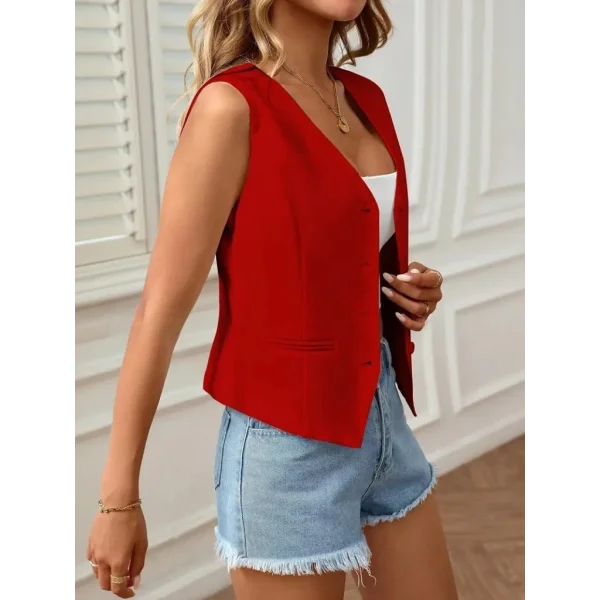 Kadın Sıfır Kol V Yakalı önden Düğmeli Atlas Yelek