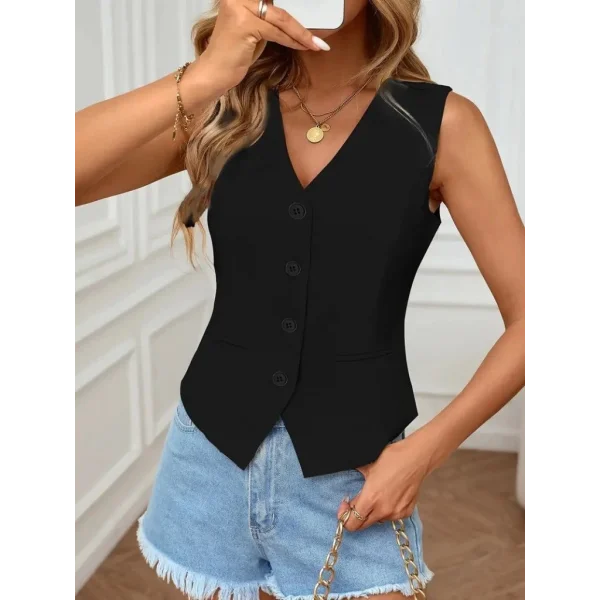 Kadın Sıfır Kol V Yakalı önden Düğmeli Atlas Yelek