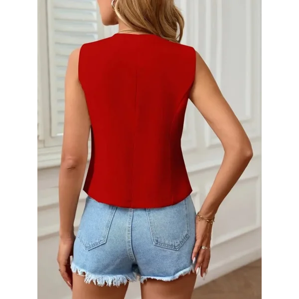 Kadın Sıfır Kol V Yakalı önden Düğmeli Atlas Yelek